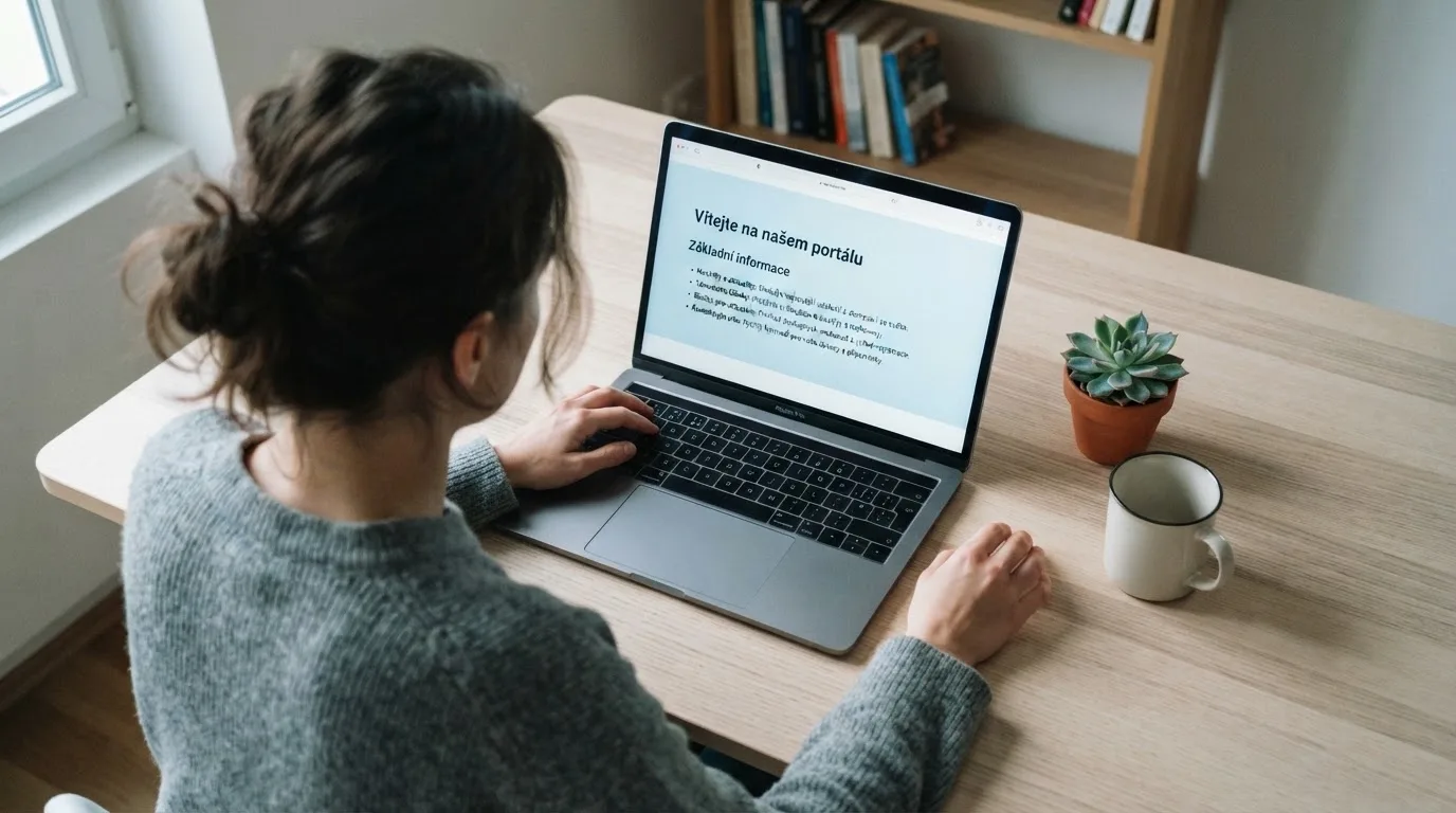 Člověk u notebooku čte informační stránku o online hazardu v Česku — casina promo kód bez vkladu