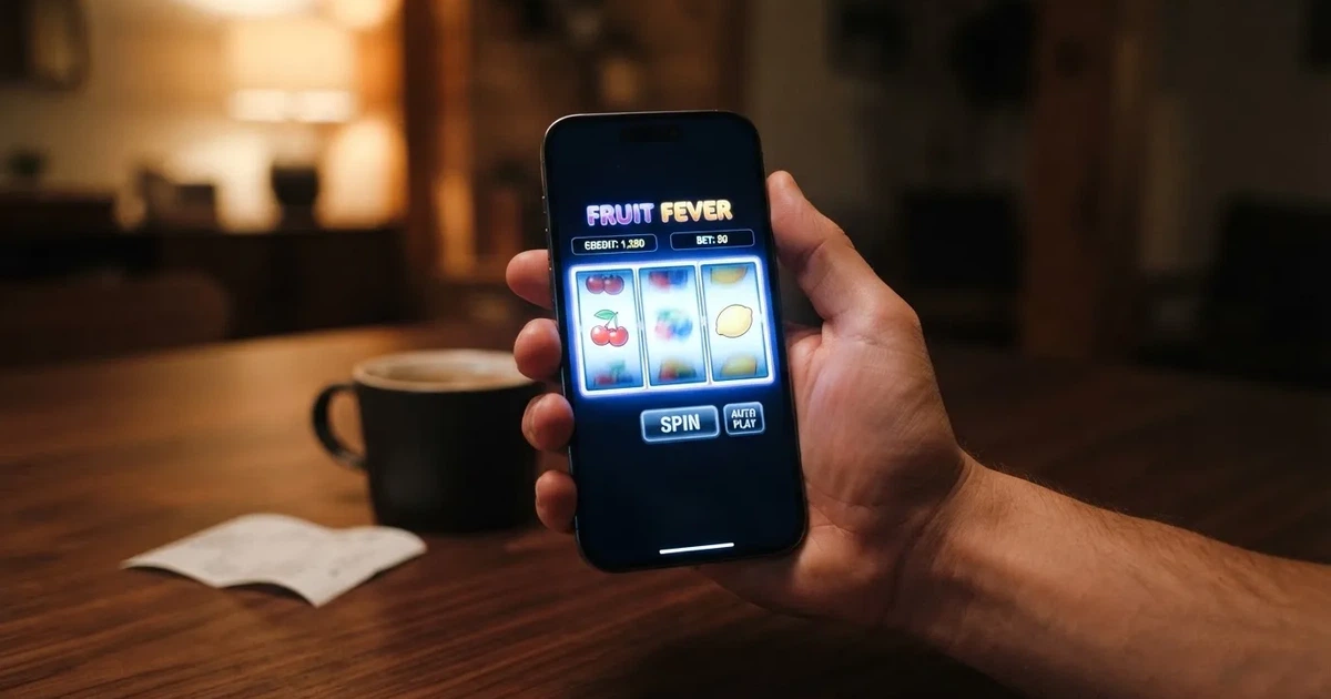 Ruka drží chytrý telefon nad stolem ve chvíli placení mobilním kreditem v podvečerním světle.